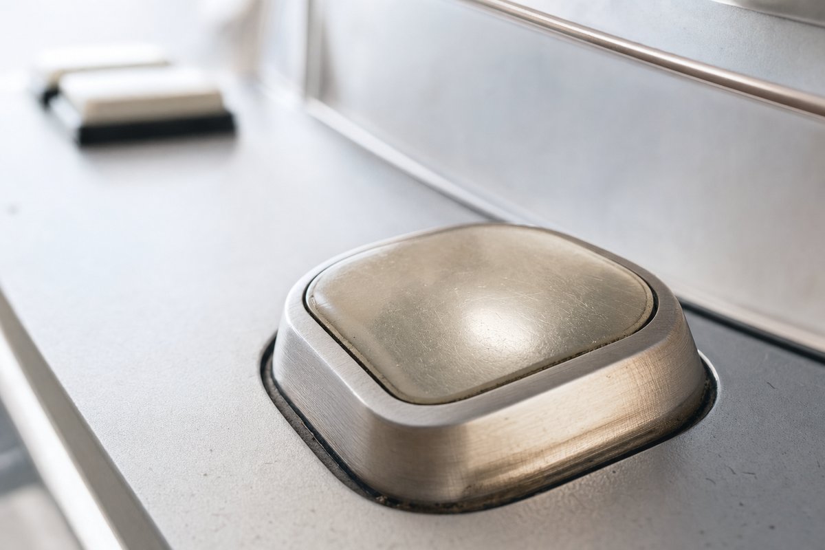 Die abgegriffene Spin-Taste eines Automaten in Makroaufnahme